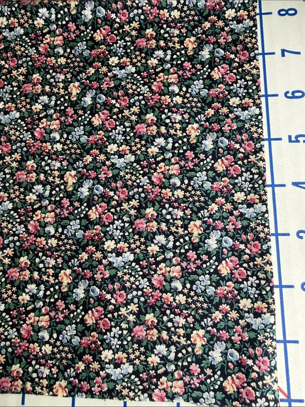 Vintage 1980s 90s Calico Floral Fabric Black Pink Blue 1 Yard x 42